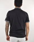 Mens Half Zip Polo with Chest Logo Printed Combed Compact Cotton -Black
