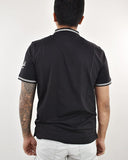 Mens Half Zip Polo with Chest Logo Printed Combed Compact Cotton -Black