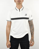 Mens Half Zip Polo with Chest Elastic Patch Combed Compact Cotton -White