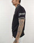 Mens Half Zip Polo with Chest Logo Printed Combed Compact Cotton -Black