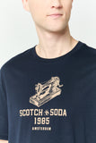 Scotch & Soda Men Crew Neck Short Sleeve Graphic Print T-Shirt, Navy