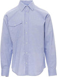 PAYPER Specialist Men's Long Sleeve Shirt 100% Cotton Loose Pearl Effect Shaped Wrist Strap with Yoke and Shooting Darts, Light Blue