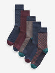 Neutral/Navy Pattern Smart Socks 5 Pack