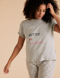 M&S Collection Cotton Life Is Better Slogan Pyjama Set