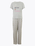 M&S Collection Cotton Life Is Better Slogan Pyjama Set