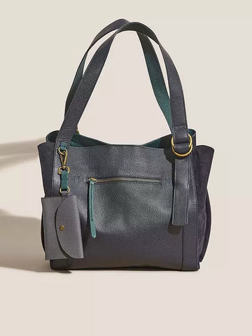 Hannah Leather Tote Bag - Navy