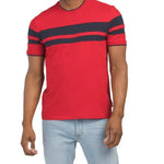 BEN SHERMAN Red Chest Stripe Block Crew Neck Tee