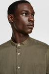 ZRA Khaki Mao Collar Shirt With Sleeve Tabs