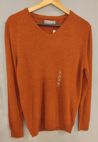 M&S Pure Extra Fine Lambswool V-Neck Orange Jumper