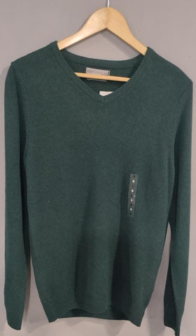 M&S Pure Extra Fine Lambswool V-Neck Green Jumper