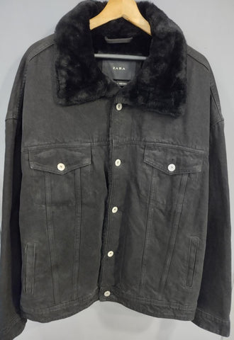 Zara Black Denim Fur Collar Jacket