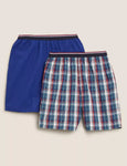 M&S 2 Pack Pure Cotton Checked Pyjama Shorts