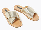 M&S Leather Flat Open Toe Sliders Golden