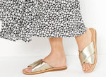 M&S Leather Flat Open Toe Sliders Golden