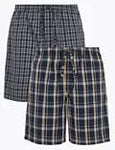 M&S 2 Pack Cotton Checked Pyjama Shorts