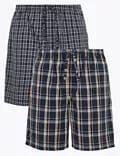 M&S 2 Pack Cotton Checked Pyjama Shorts
