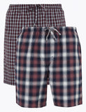 M&S 2 Pack Pure Cotton Checked Pyjama Shorts