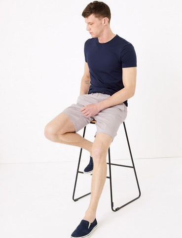 M&S Stretch Belted Printed Chino Shorts