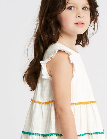 Girls Midi/Knee Length Casual Dress (White, Fashion Sleeve