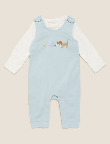 2Pc Pure Cotton Printed Dungarees Outfit
