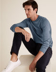 M&S Pure Extra Fine Merino Crew Neck Jumper Blue