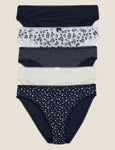 M&S 5PK COTTON LYCRA® DITSY PRINT HIGH LEG KNICKERS