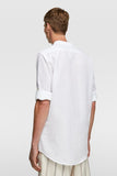 ZRA Mao Collar Linen Shirt With Sleeve Tabs
