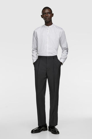 ZRA Mao Collar Stiped Shirt