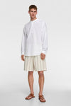 Linen Mao Collar Shirt With Sleeve Tabs By ZARA