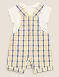 2Pc Cotton Rich Checked Dungaree Outfit