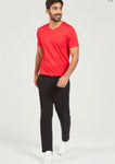 Splash Solid V-neck T-shirt with Short Sleeves