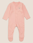 M&S 3pk Organic Cotton Printed Sleepsuits