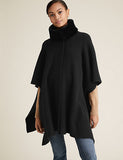 Knitted Faux Fur Collar Poncho