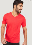 Splash Solid V-neck T-shirt with Short Sleeves