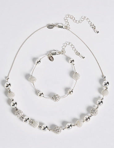 M&S COLLECTION Silver Plated Sandblast Necklace & Bracelet Set