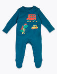 M&S 3 Pack Organic Cotton Car Print Sleepsuits