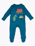 M&S 3 Pack Organic Cotton Car Print Sleepsuits