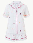 M&S Pure Cotton Palm Revere Collar Short Pyjama Set