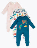 M&S 3 Pack Organic Cotton Car Print Sleepsuits