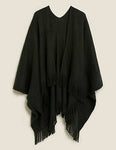 M&S Collection Women's Tassel Poncho Scarf Black