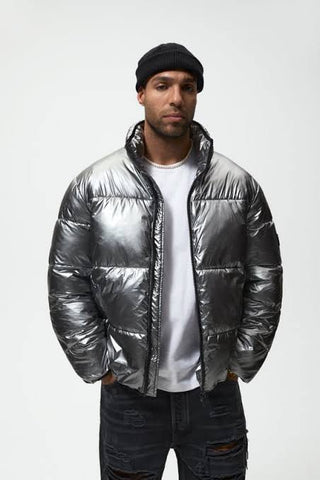 ZARA Champion Silver Puffer Jacket