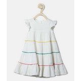 Girls Midi/Knee Length Casual Dress (White, Fashion Sleeve