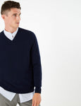 M&S 100% Extra Fine Lambswool V-Neck Sweater Navy Blue