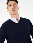M&S 100% Extra Fine Lambswool V-Neck Sweater Navy Blue