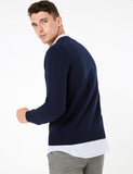 M&S 100% Extra Fine Lambswool V-Neck Sweater Navy Blue