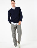 M&S 100% Extra Fine Lambswool V-Neck Sweater Navy Blue