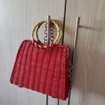 Zara Women’s Woven Cross Body Bag Red with Gold Chain
